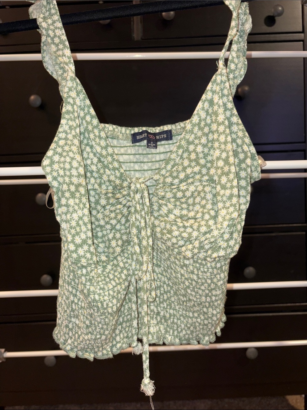 Green Floral Tie-Front Tank Top